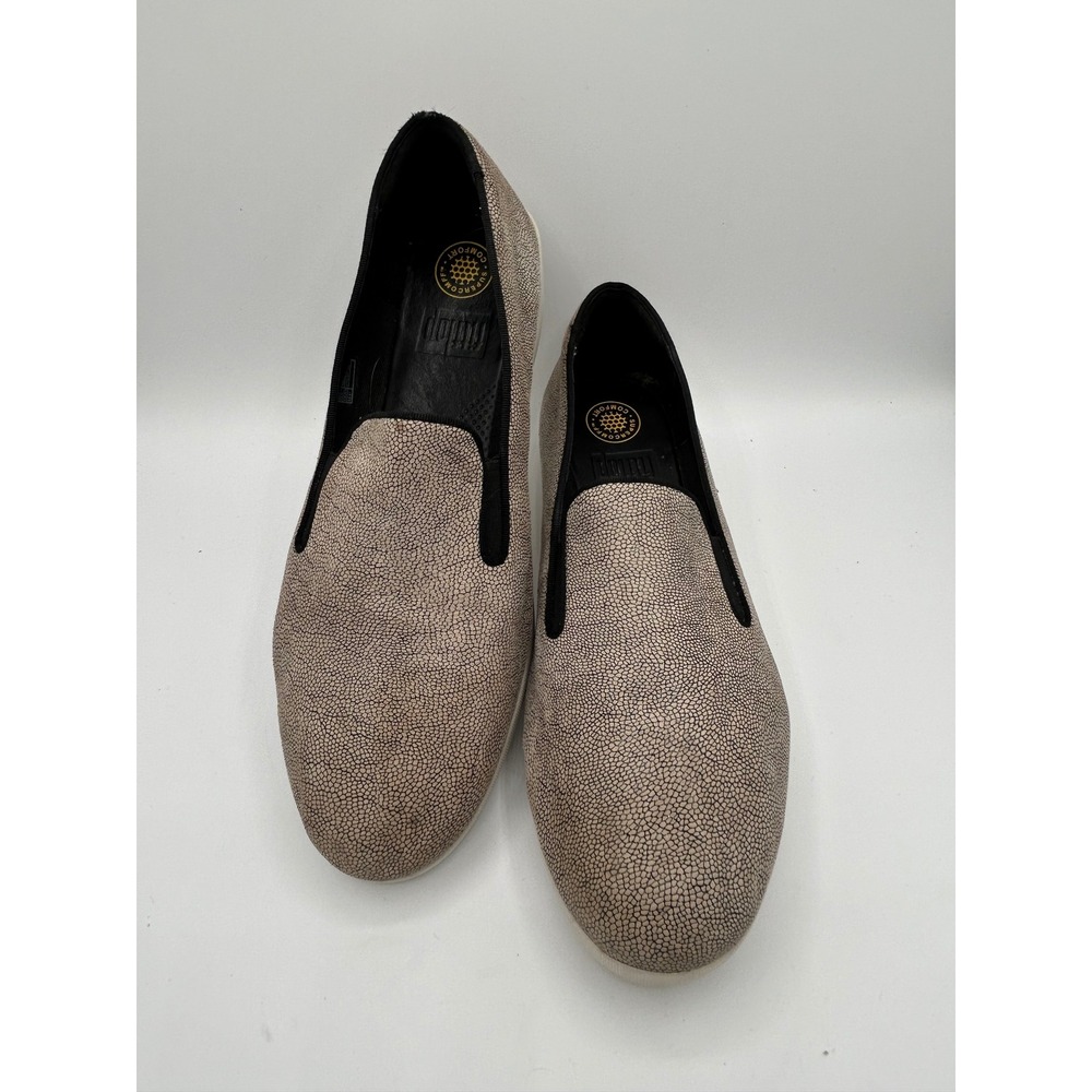 FitFlop Supercomff Slip On Loafers Taupe Black Stingray Print Women Size 9